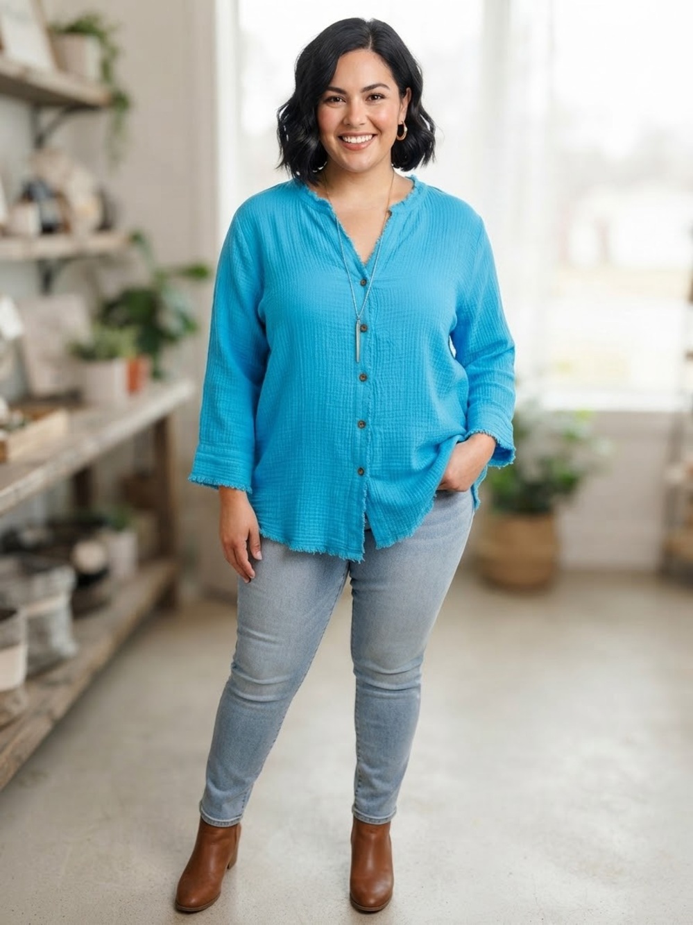 Appleseed's Turquoise Button-Front Textured Shirt